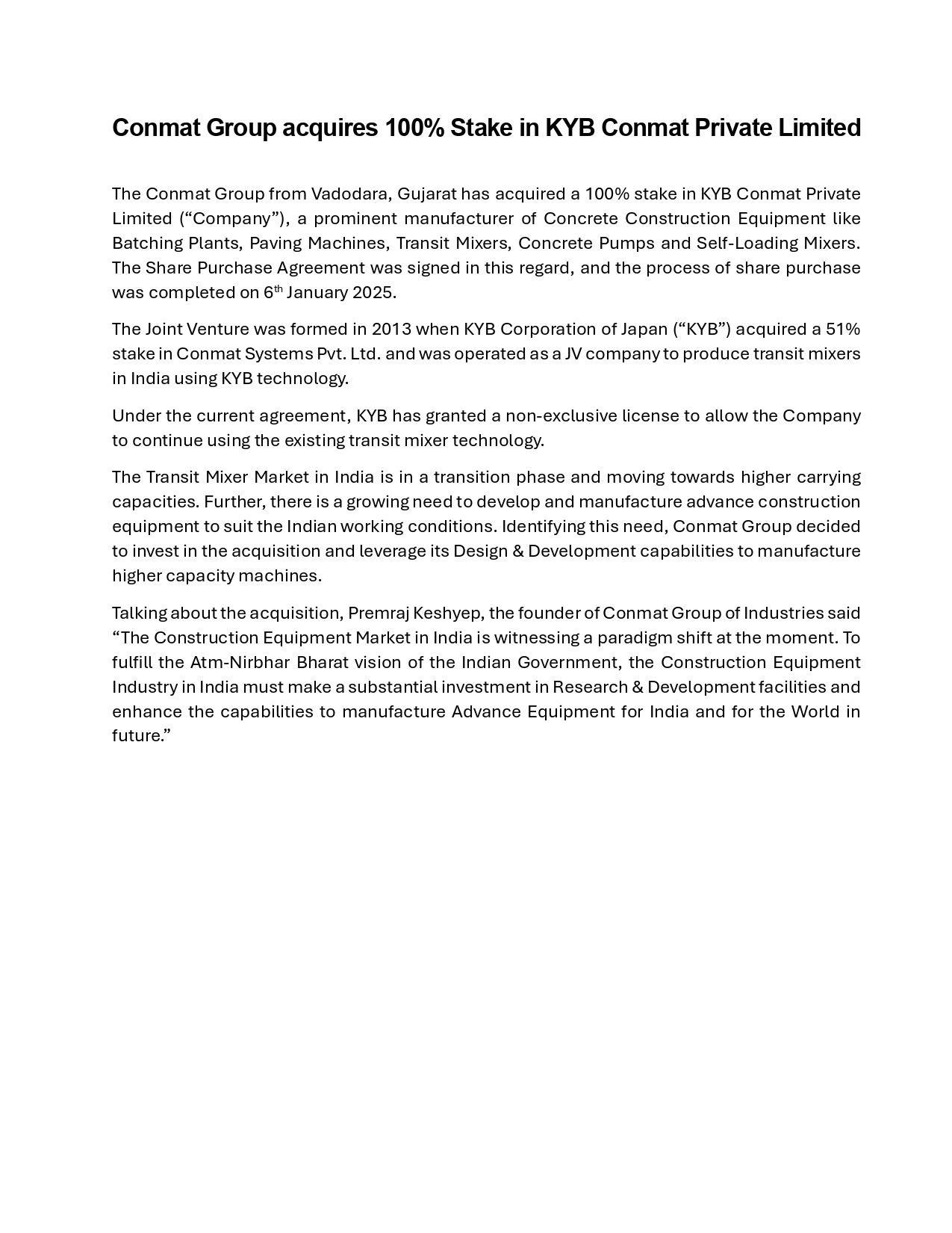 Conmat Press Release January 2025