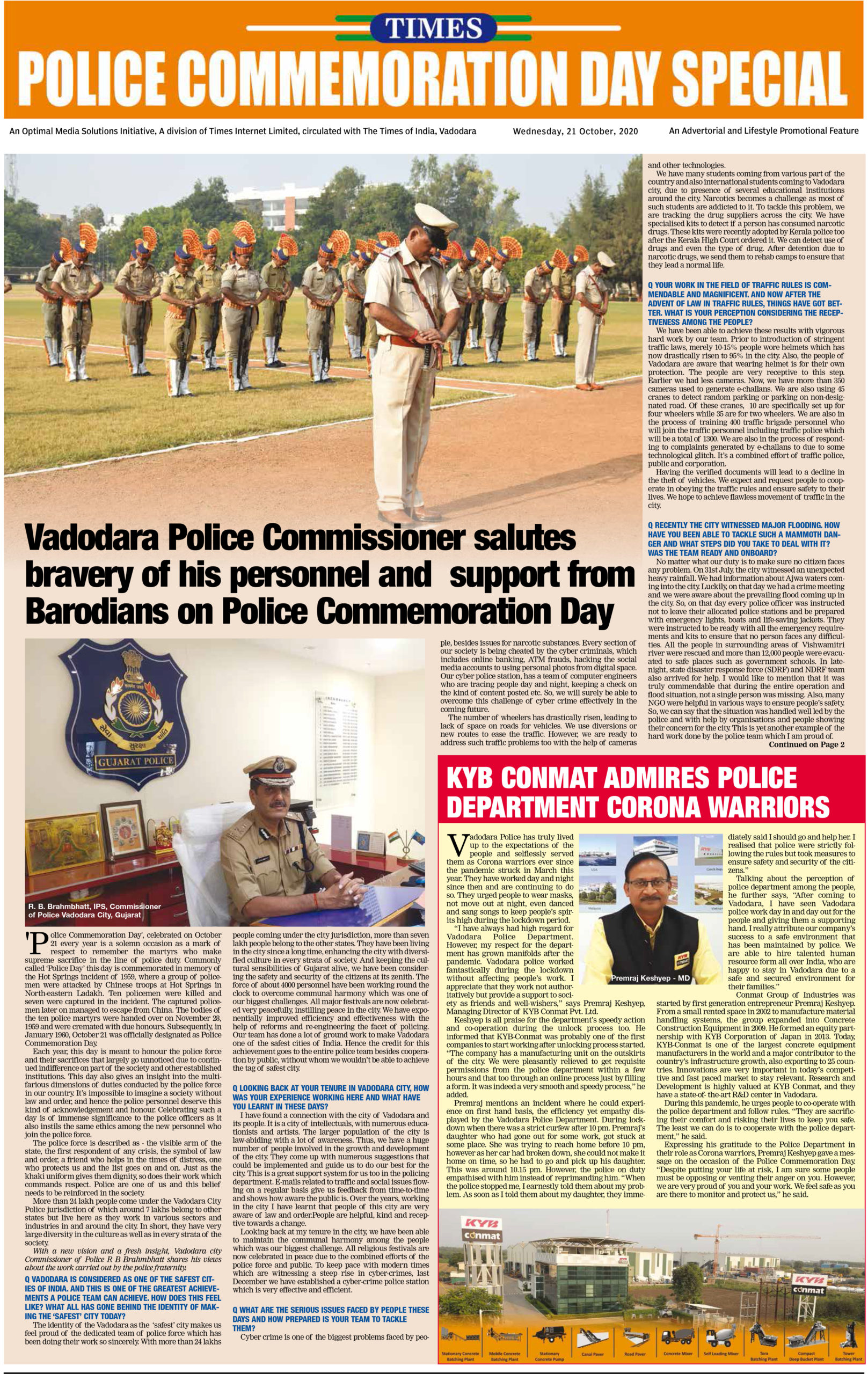 Our MD’s message to Police Department Corona Warriors in Times of India - Police Commemoration Day